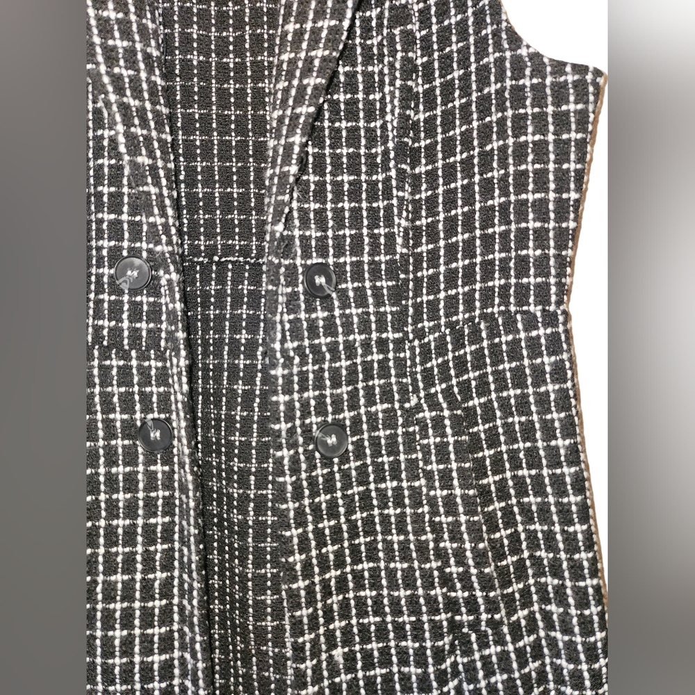 SHEIN Black and White Plaid Tweed Longline Vest Blazer Size M - Picture 3 of 5